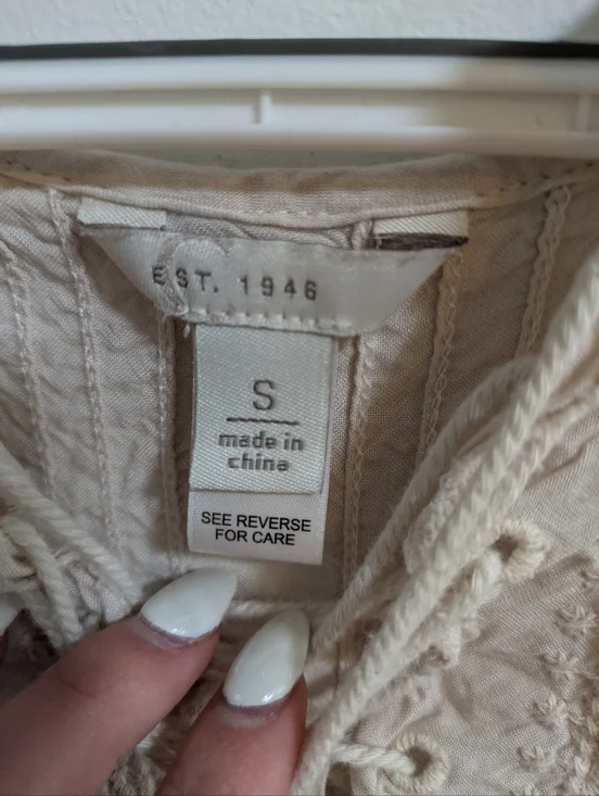 Cream Lace-Up Peasant Top - Picture 4 of 5